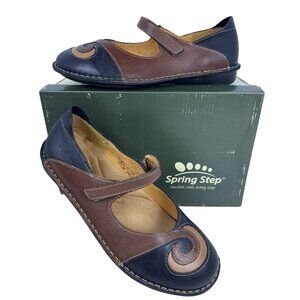Spring Step Cosmic Mary Jane Swirl Black/Brown Leather Shoes Size EU 40 US 9.5